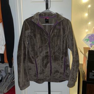 Brown with Purple Trim North-face Zip-up Fleece Jacket